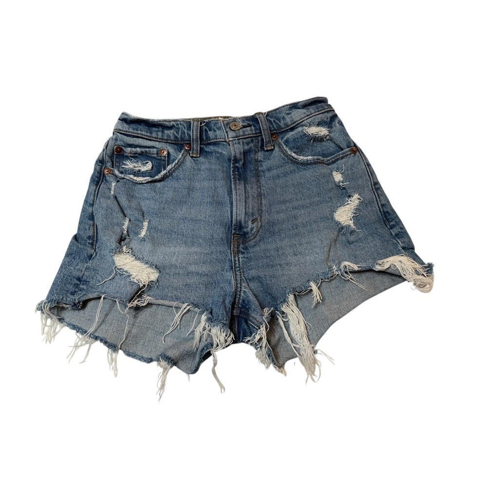 Abercrombie Curve Love High Rise Mom Shorts Distressed Raw Hem 25/0